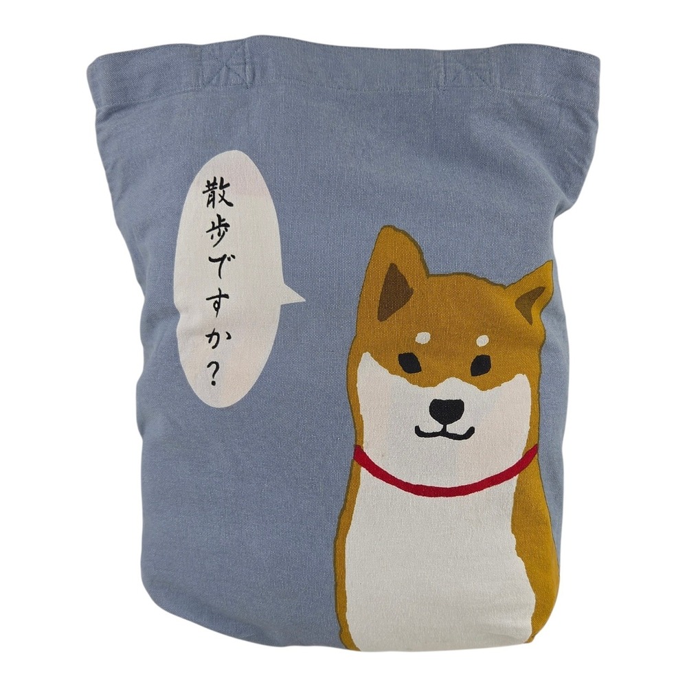 Shiba Inu Canvas Tote Bag Shibata san Blue Japanese Shall We Take a Walk Kawaii